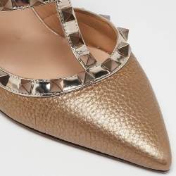 Pre Owned Valentino Gold/Silver Leather Rockstud Pumps Size 39