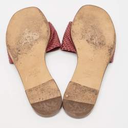 Valentino Burgundy Python Leather Escape V logo Flat Slides Size 38