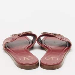 Valentino Burgundy Python Leather Escape V logo Flat Slides Size 38