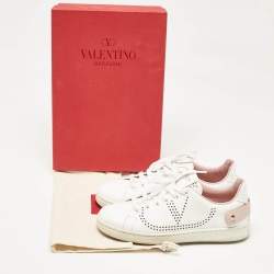 Valentino White/Pink Leather Backnet Sneakers Size 36