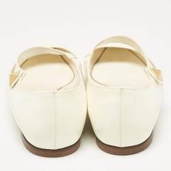 Pre Owned Valentino Off White Patent Leather Tiptoe Ballet Flats Size 37.5