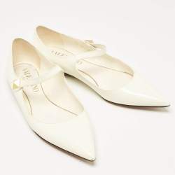 Pre Owned Valentino Off White Patent Leather Tiptoe Ballet Flats Size 37.5