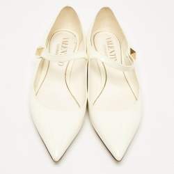 Pre Owned Valentino Off White Patent Leather Tiptoe Ballet Flats Size 37.5