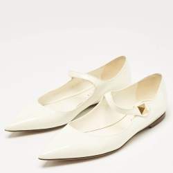 Pre Owned Valentino Off White Patent Leather Tiptoe Ballet Flats Size 37.5