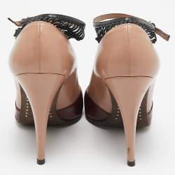 Pre Owned Valentino Tricolor Leather Ankle Strap Pumps Size 38