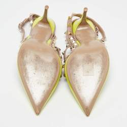 Pre Owned Valentino Green/Beige Patent and Leather Caged Rockstud  Ankle Strap Pumps Size 39