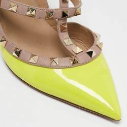 Pre Owned Valentino Green/Beige Patent and Leather Caged Rockstud  Ankle Strap Pumps Size 39