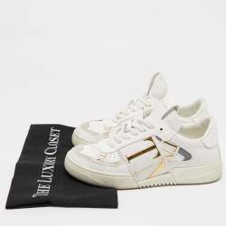 Valentino White/Grey Leather and Suede VL7N Lace Up Sneakers Size 37.5