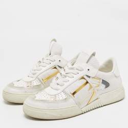 Valentino White/Grey Leather and Suede VL7N Lace Up Sneakers Size 37.5