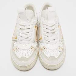 Valentino White/Grey Leather and Suede VL7N Lace Up Sneakers Size 37.5