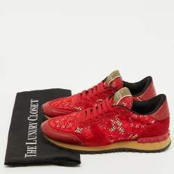 Valentino Red Suede and Lace Rockrunner Low Top Sneakers Size 37