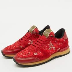 Valentino Red Suede and Lace Rockrunner Low Top Sneakers Size 37