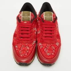 Valentino Red Suede and Lace Rockrunner Low Top Sneakers Size 37