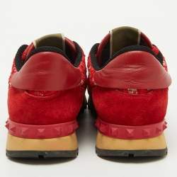 Valentino Red Suede and Lace Rockrunner Low Top Sneakers Size 37