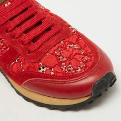 Valentino Red Suede and Lace Rockrunner Low Top Sneakers Size 37