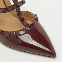 Valentino Dark Burgundy Patent Leather Rockstud Ankle Strap Pumps Size 37.5