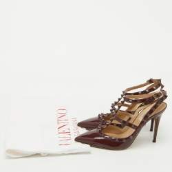 Valentino Dark Burgundy Patent Leather Rockstud Ankle Strap Pumps Size 37.5