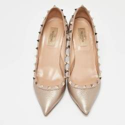 Pre Owned Valentino Rose Gold Leather Rockstud Pumps Size 38.5