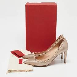 Pre Owned Valentino Rose Gold Leather Rockstud Pumps Size 38.5