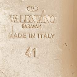 Pre Owned Valentino Black/Beige Leather Rockstud Slingback Flats Size 41