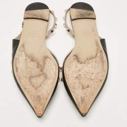 Pre Owned Valentino Black/Beige Leather Rockstud Slingback Flats Size 41
