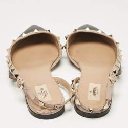 Pre Owned Valentino Black/Beige Leather Rockstud Slingback Flats Size 41