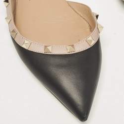 Pre Owned Valentino Black/Beige Leather Rockstud Slingback Flats Size 41
