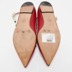 Pre Owned Valentino Red/White Leather Rockstud Ankle Strap Ballet Flats Size 41.5