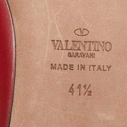 Pre Owned Valentino Red/White Leather Rockstud Ankle Strap Ballet Flats Size 41.5