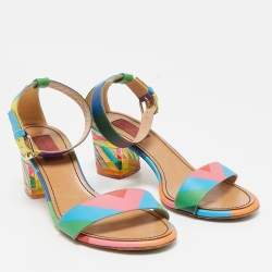 Pre Owned Valentino Multicolor Leather 1973 Rainbow Ankle Strap Sandals Size 39