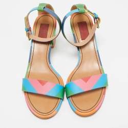 Pre Owned Valentino Multicolor Leather 1973 Rainbow Ankle Strap Sandals Size 39
