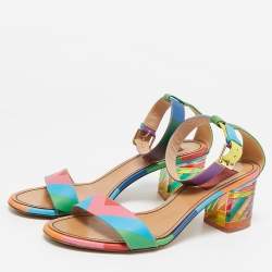 Pre Owned Valentino Multicolor Leather 1973 Rainbow Ankle Strap Sandals Size 39
