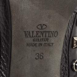 Pre Owned Valentino Black Leather Rockstud Ankle Strap Pumps Size 36