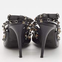 Pre Owned Valentino Black Leather Rockstud Ankle Strap Pumps Size 36