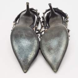 Pre Owned Valentino Black Leather Rockstud Ankle Strap Pumps Size 36