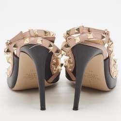 Pre Owned Valentino Black/Pink Leather Rockstud Strappy Pointed Toe Pumps Size 41