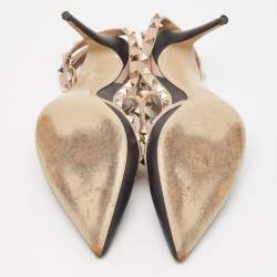 Pre Owned Valentino Black/Pink Leather Rockstud Strappy Pointed Toe Pumps Size 41