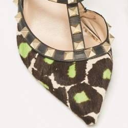Valentino Multicolor Calf Hair and Leather Rockstud Ankle Strap Pumps Size 37.5