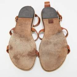 Valentino Brown Leather Flower and Leaf Strappy Flat Sandals Size 40.5