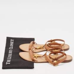 Valentino Brown Leather Star and Tree Embellished Flat Sandals Size 39