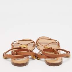 Valentino Brown Leather Star and Tree Embellished Flat Sandals Size 39