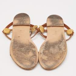 Valentino Brown Leather Star and Tree Embellished Flat Sandals Size 39