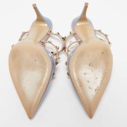 Pre Owned Valentino Blue/Dusty Pink Leather Rockstud Mules Size 37