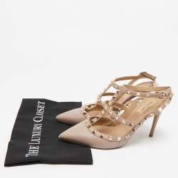 Pre Owned Valentino Dusty Pink Leather Rockstud Ankle Strap Pumps Size 38