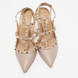 Pre Owned Valentino Dusty Pink Leather Rockstud Ankle Strap Pumps Size 38