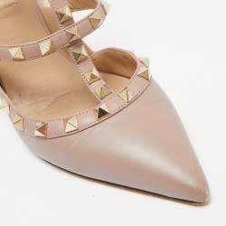 Pre Owned Valentino Dusty Pink Leather Rockstud Ankle Strap Pumps Size 38