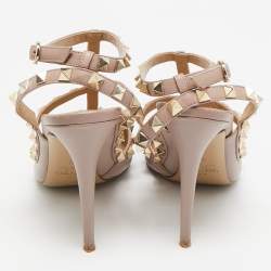 Pre Owned Valentino Dusty Pink Leather Rockstud Ankle Strap Pumps Size 38