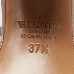 Pre Owned Valentino Metallic Beige Leather Rockstud Ankle Strap Sandals Size 37.5