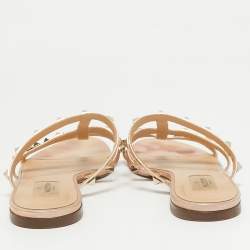 Pre Owned Valentino Rose Gold Leather Rockstud Flat Sandals Size 37