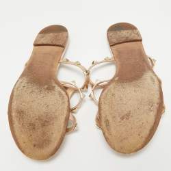 Pre Owned Valentino Rose Gold Leather Rockstud Flat Sandals Size 37